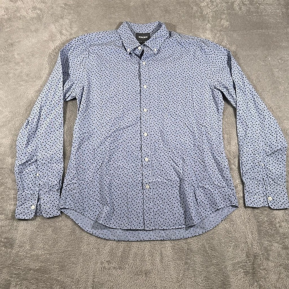 Bonobos Men's Slim Fit Dress Shirt Long Sleeve‎ Light Blue Size Large Floral